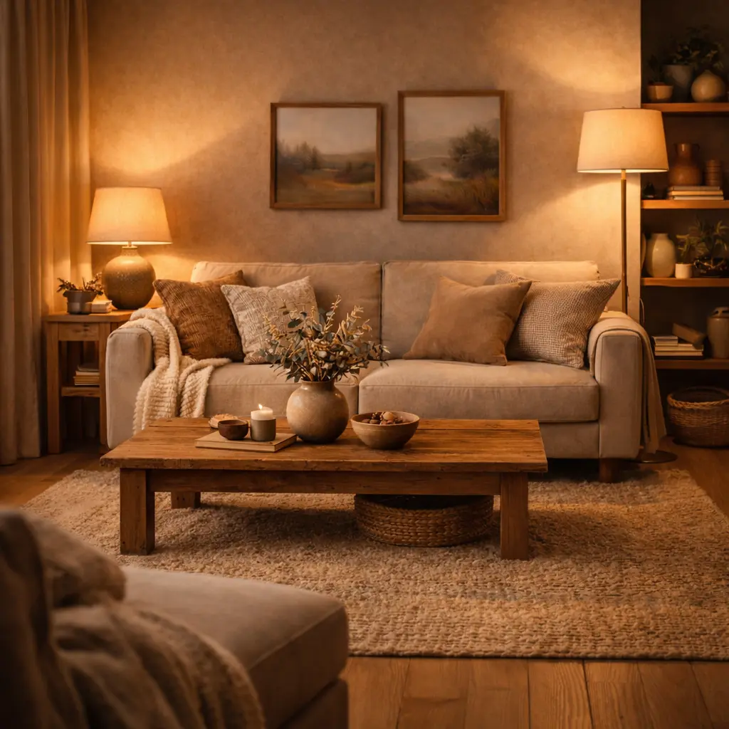  Warm neutral living room decor ideas with cozy lighting