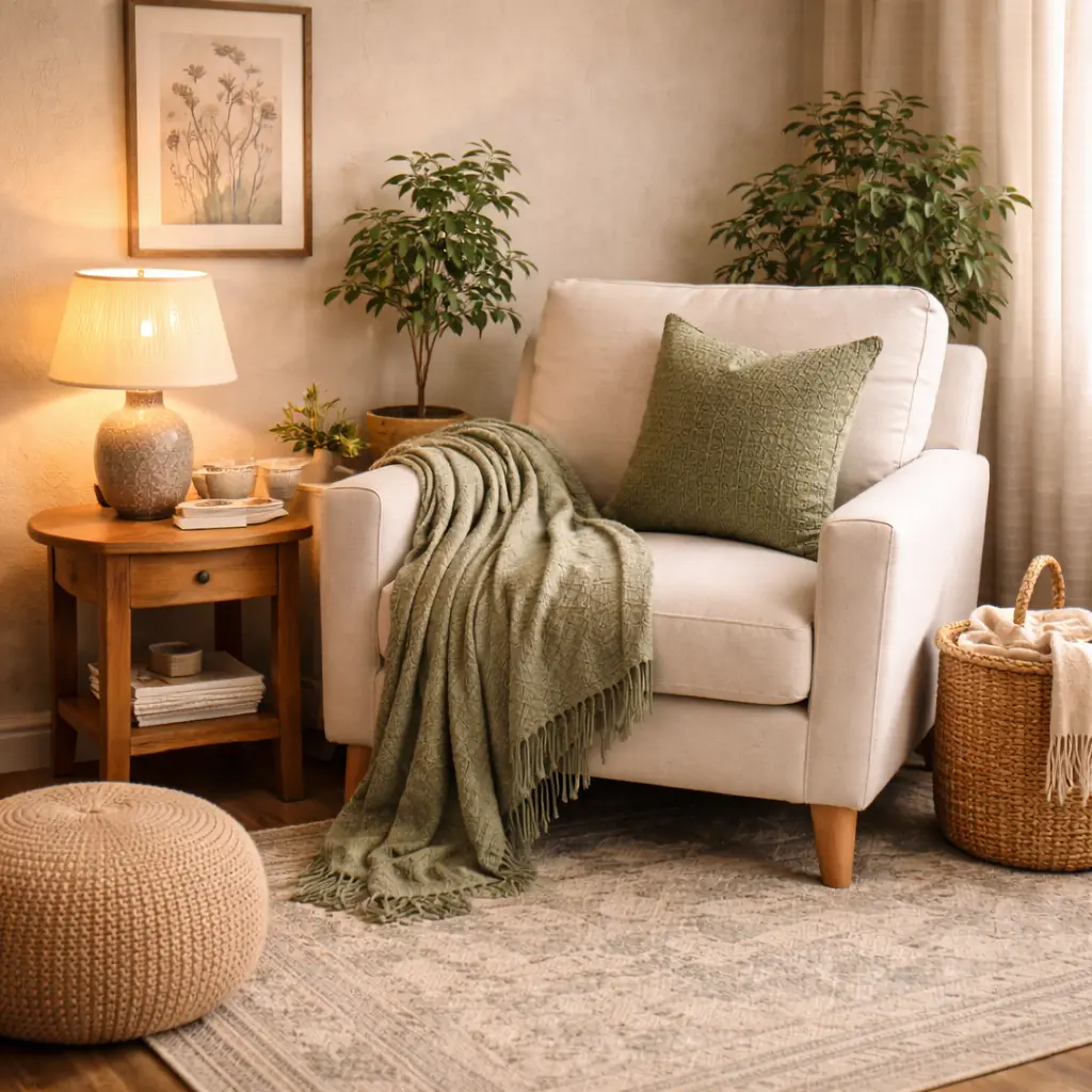 Cozy living room decor ideas with reading corner