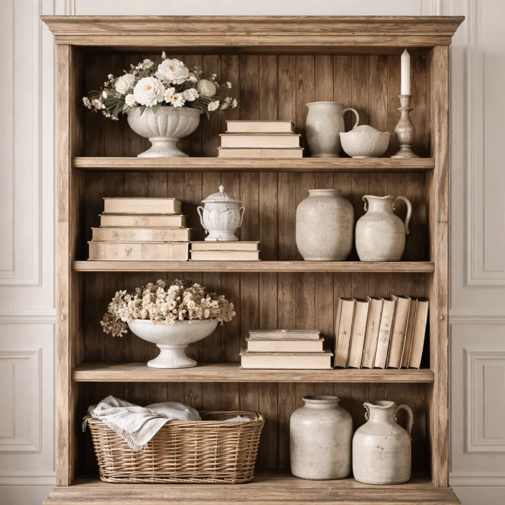 Vintage home decor with antique books and ceramics